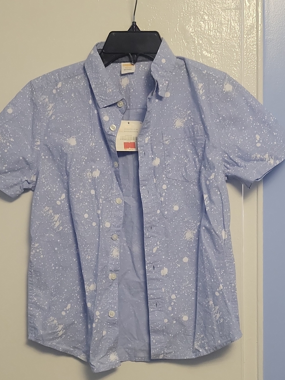 Gymboree Light Blue Short Sleeve Button-Down with White Splatter